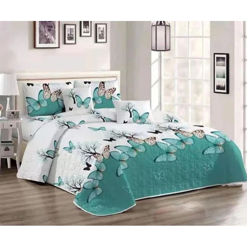 GENERICO - CUBRECAMA QUILT DE VERANO DISEÑO MARIPOSAS CELESTE 1.5 PLAZA GS
