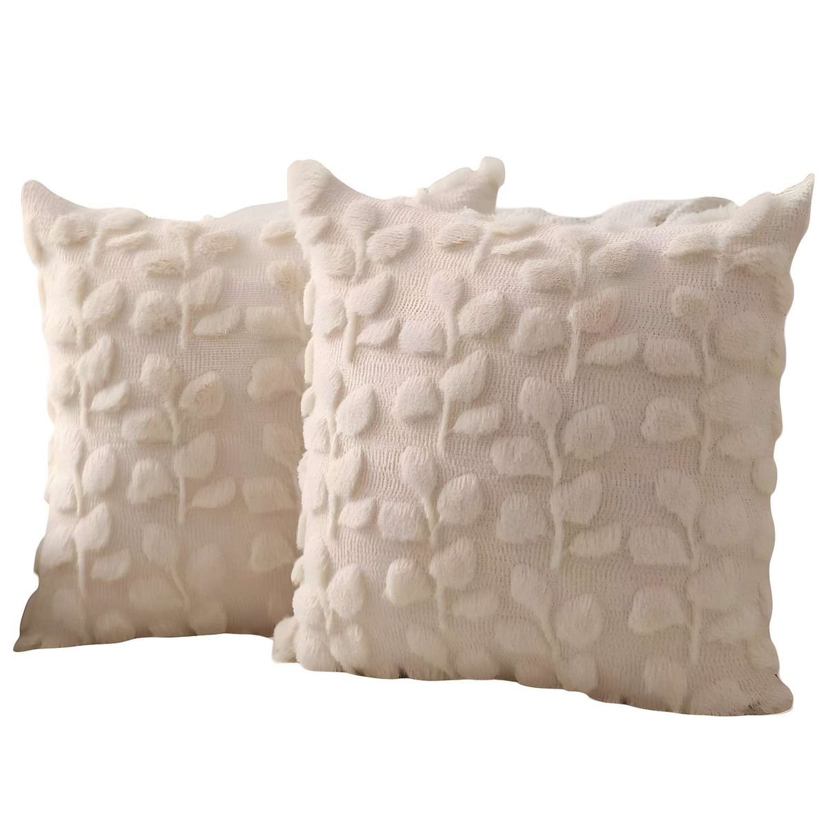 GENERICO - PACK DE 2 FUNDAS PELUDA DISEÑO HOJAS BEIGE