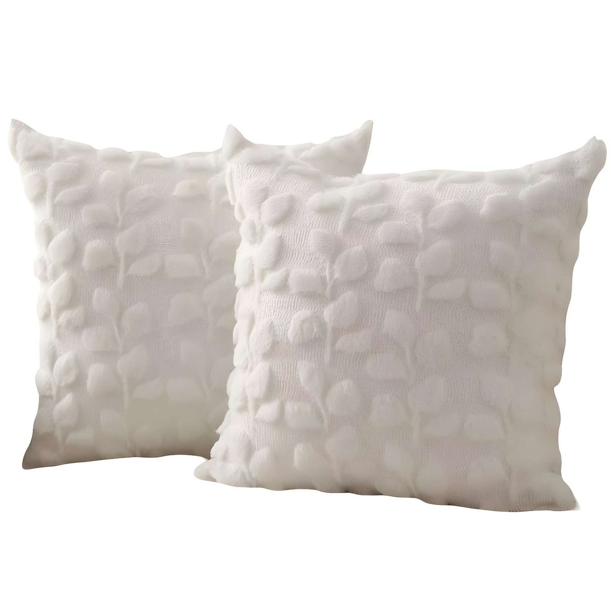 GENERICO - PACK DE 2 FUNDAS PELUDA DISEÑO HOJAS BLANCO