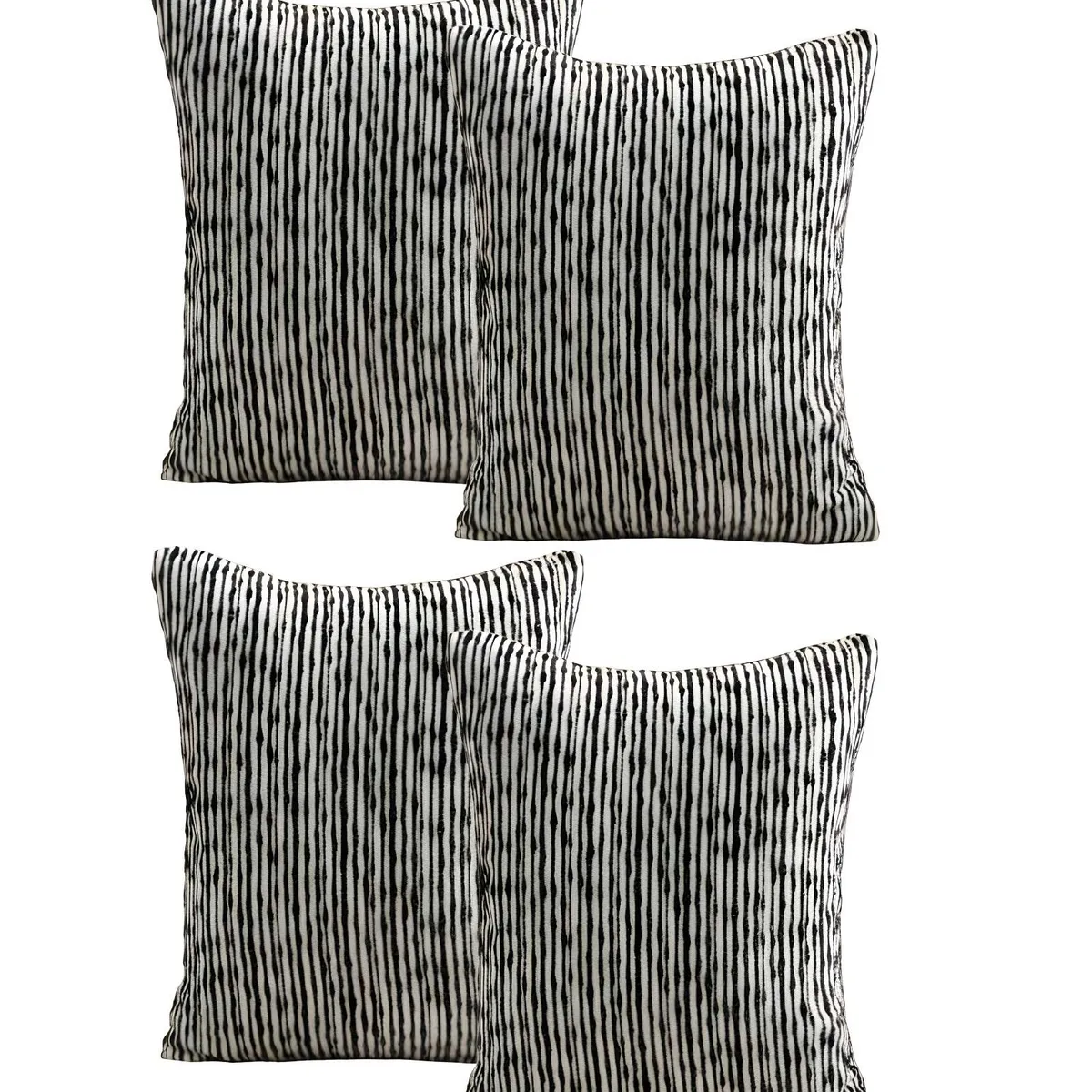 GENERICO - PACK DE 4 FUNDAS DE COJIN CHENILLE LINEA NEGRO