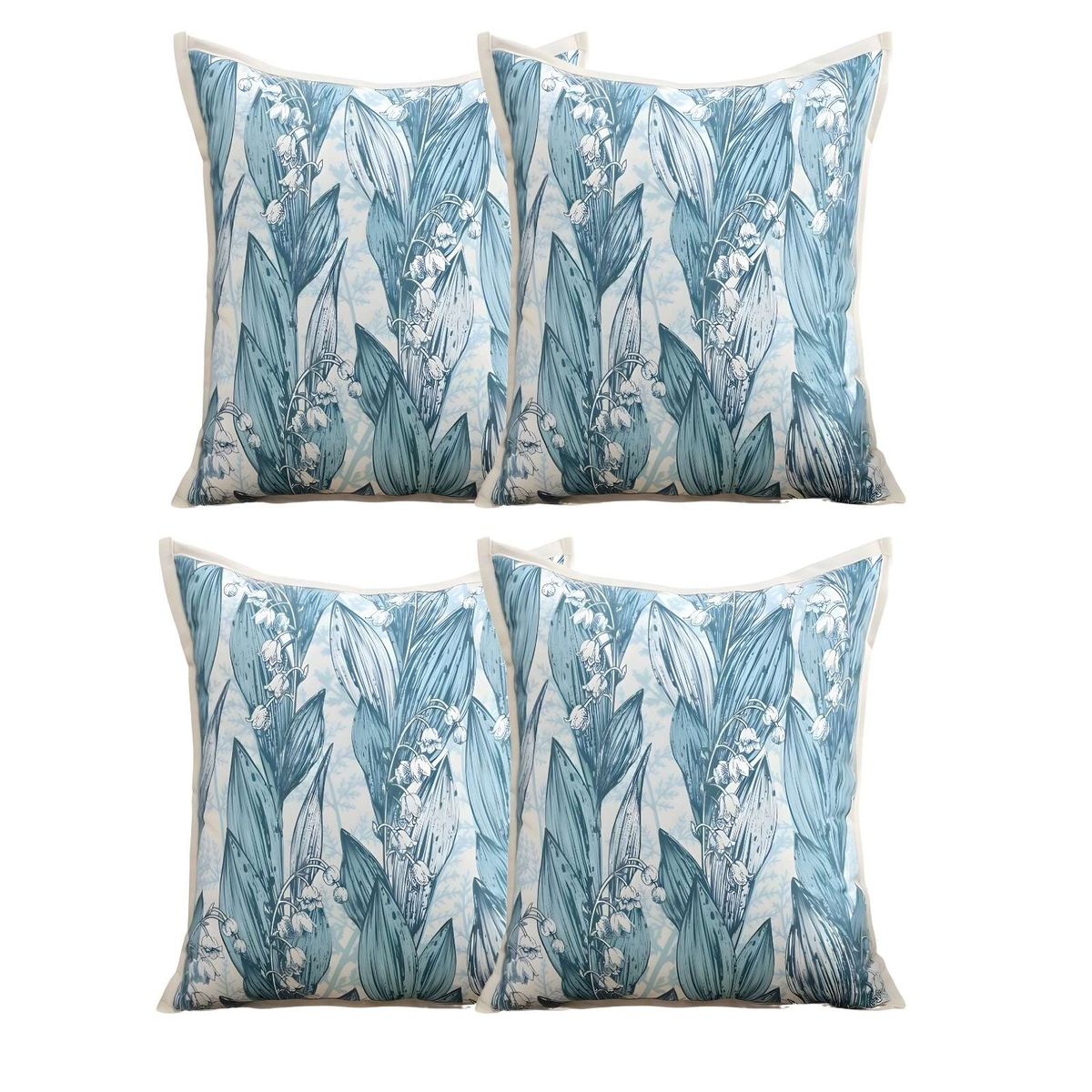 GENERICO - PACK DE 4 FUNDAS DE COJIN HOJA AZUL