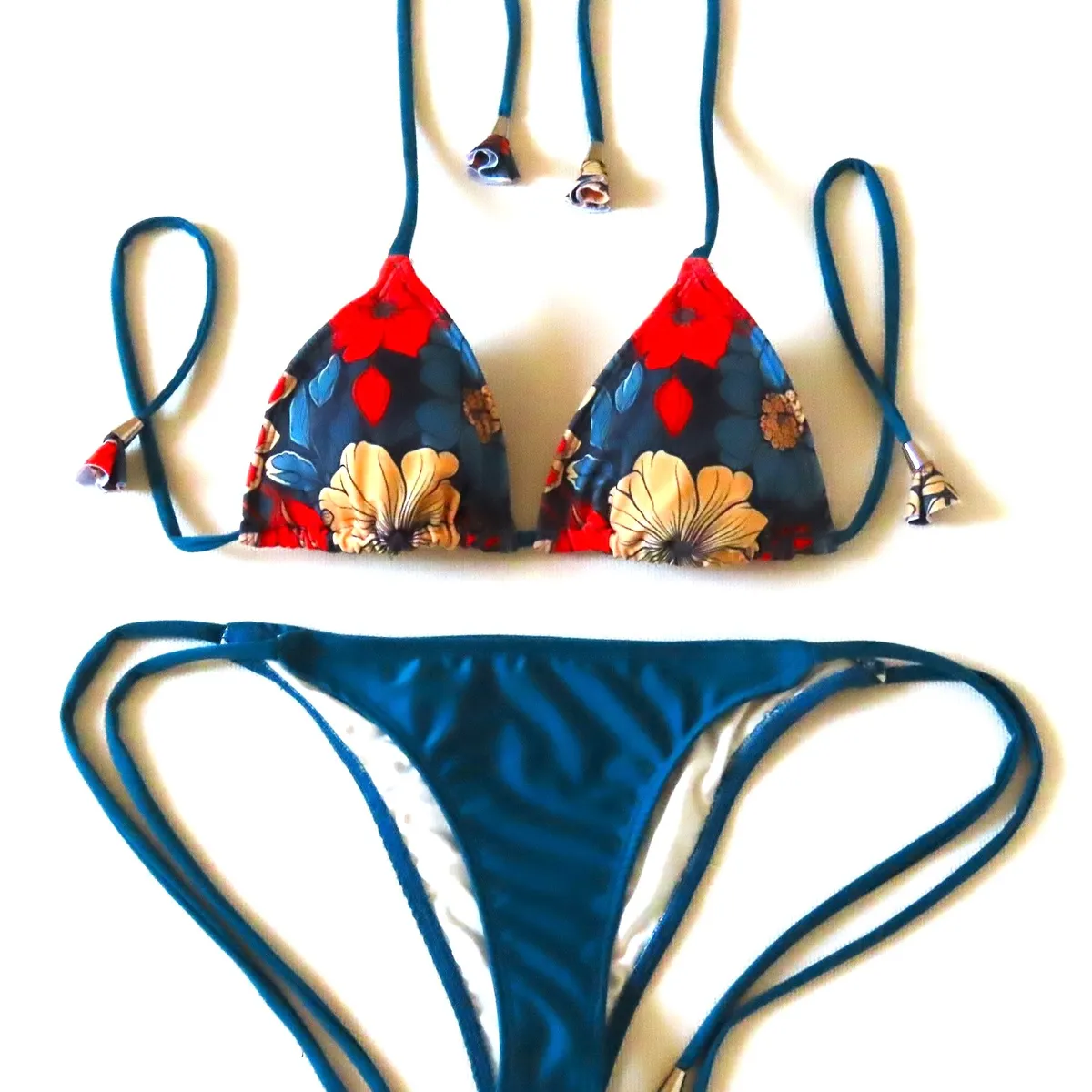 CREA PRINT - Traje de Baño Bikini  mod. CHOCOLATE Top Triángulo y Bottoms con tiras