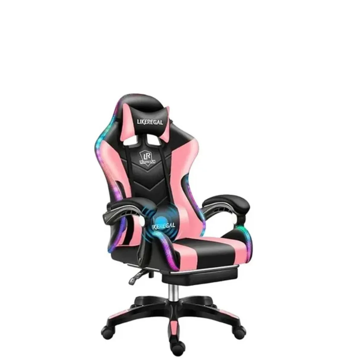 GENERICO - Silla Gamer Super Con Luz Rgb Parlante Reposapiés Y Masajeador Reclinable Color Rosa SKU CF