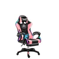 Silla Gamer Super Con Luz Rgb Parlante Reposapiés Y Masajeador Reclinable Color Rosa SKU CF Rosado claro