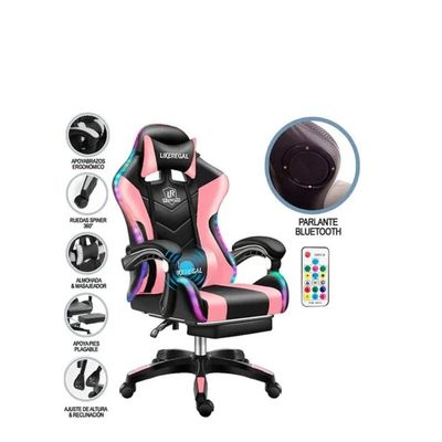 Imagen 2 del producto Silla Gamer Super Con Luz Rgb Parlante Reposapiés Y Masajeador Reclinable Color Rosa SKU CF Rosado claro
