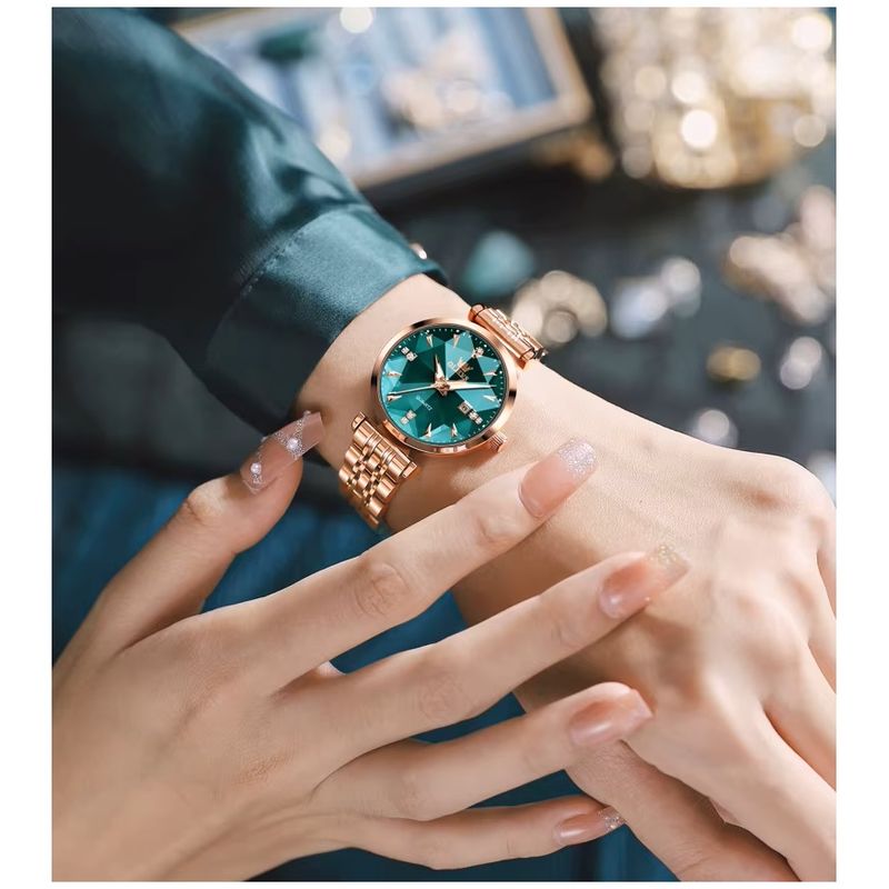 GENERICO - Reloj de Lujo para Mujer Esfera Verde Esmeralda Cristales Brillantes