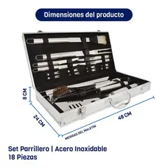 MOVI - MALETA DE LUJO CON SET PARRILLERO DE 18 PIEZAS ACERO INOX,