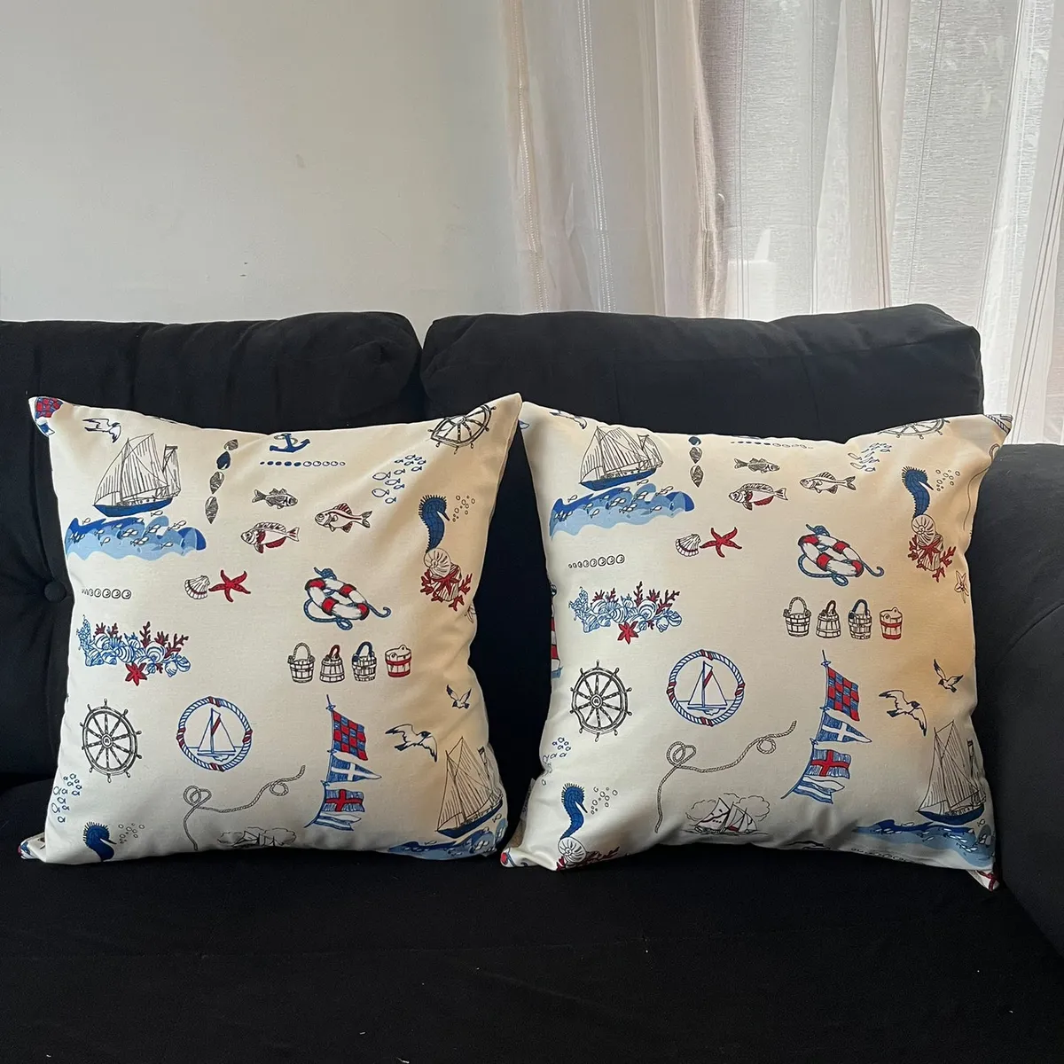 ELIZABETH PEPER - Cojin Decorativo Diseño Marinero Azul 45x45 Relleno