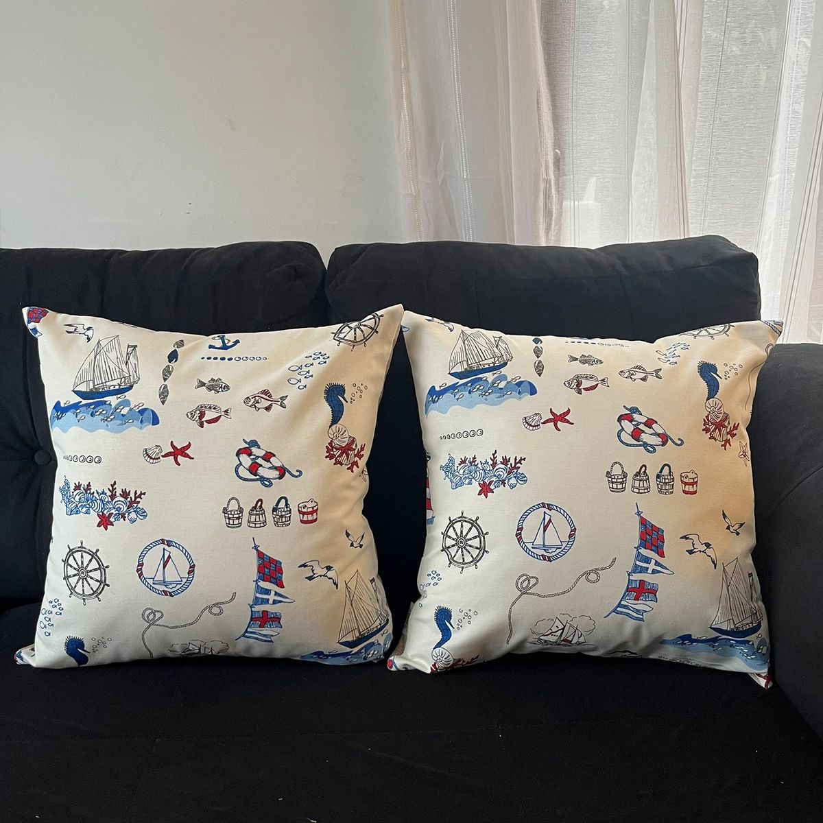 ELIZABETH PEPER - Cojin Decorativo Diseño Marinero Azul 50x50 Relleno