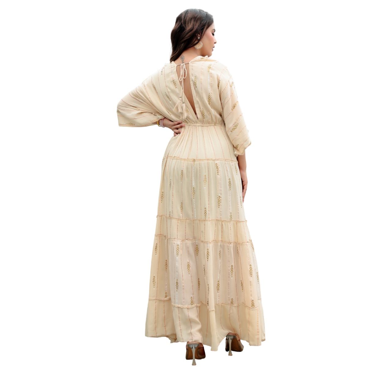 ETHNIX ART OF INDIA - Vestido Largo Estilo Hindú con Lurex  Diseños y Modelos Exclusivos