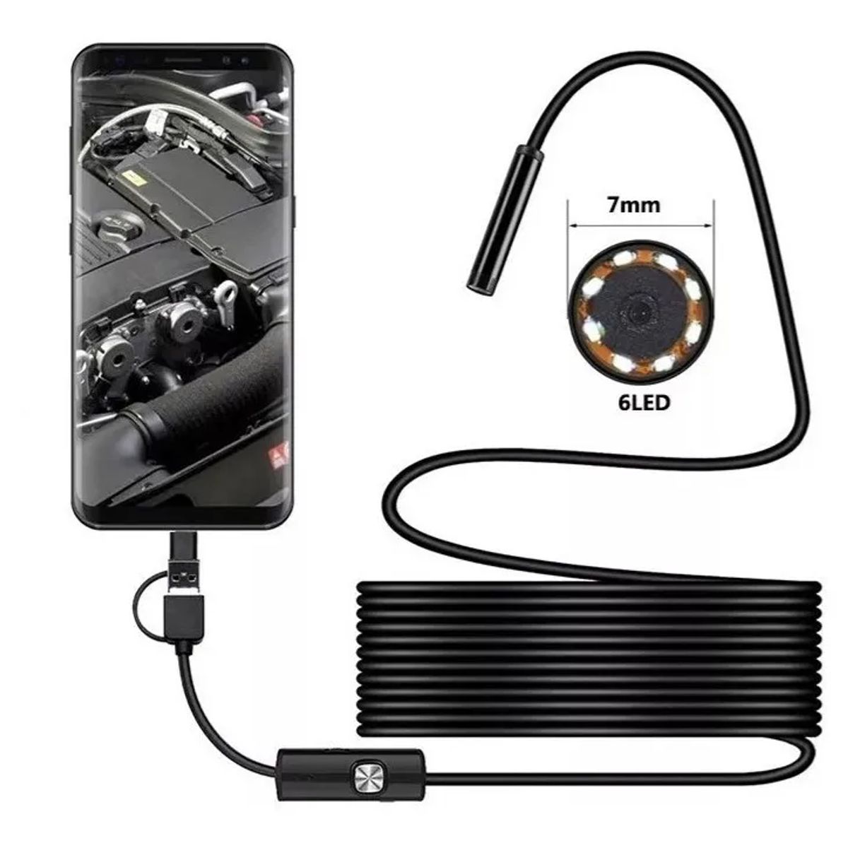 ATURE - Cámara Endoscópica 5 Metros 7mm 6 Leds 5m Android 3 En 1