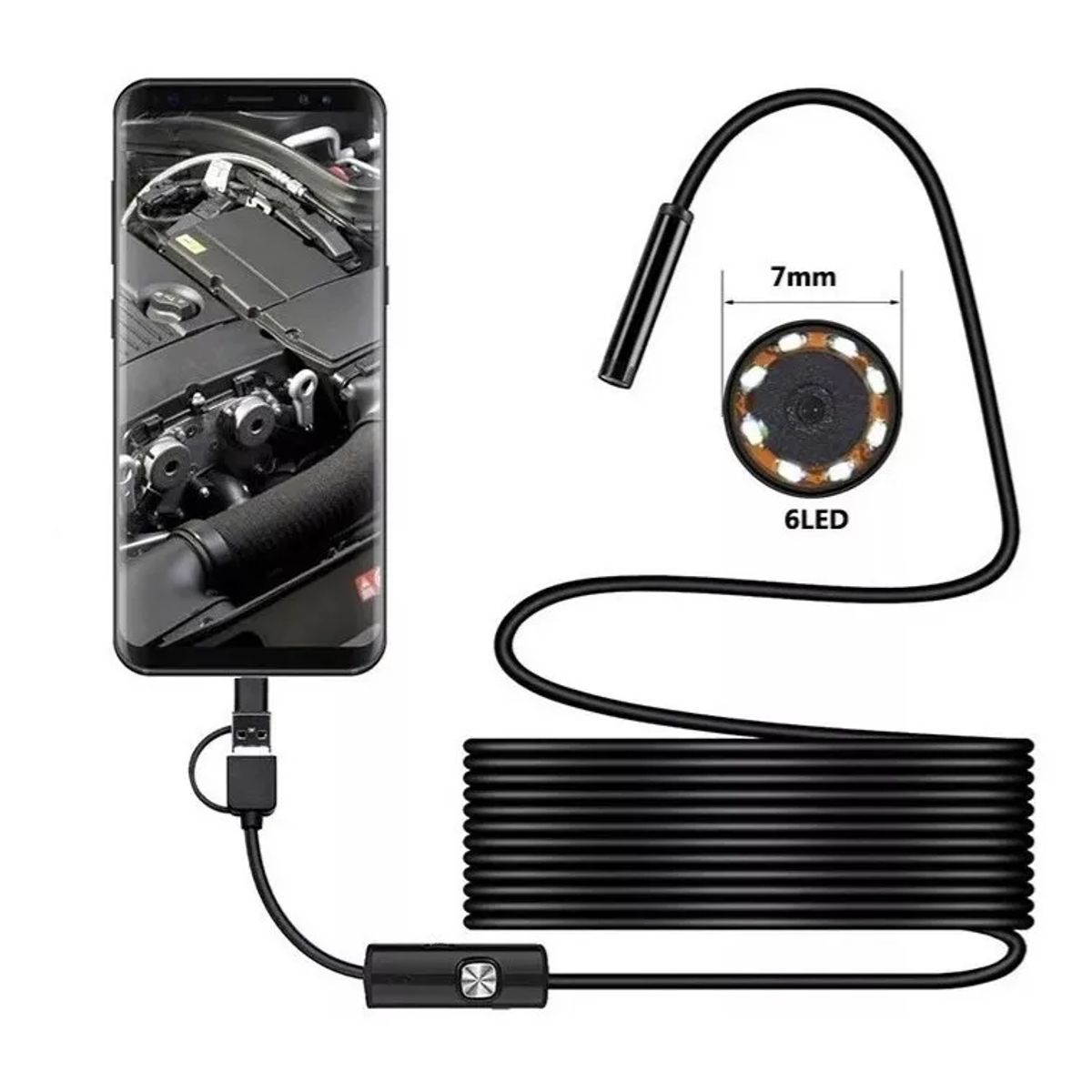 ATURE - Cámara Endoscópica 5 Metros 7mm 6 Leds 5m Android 3 En 1