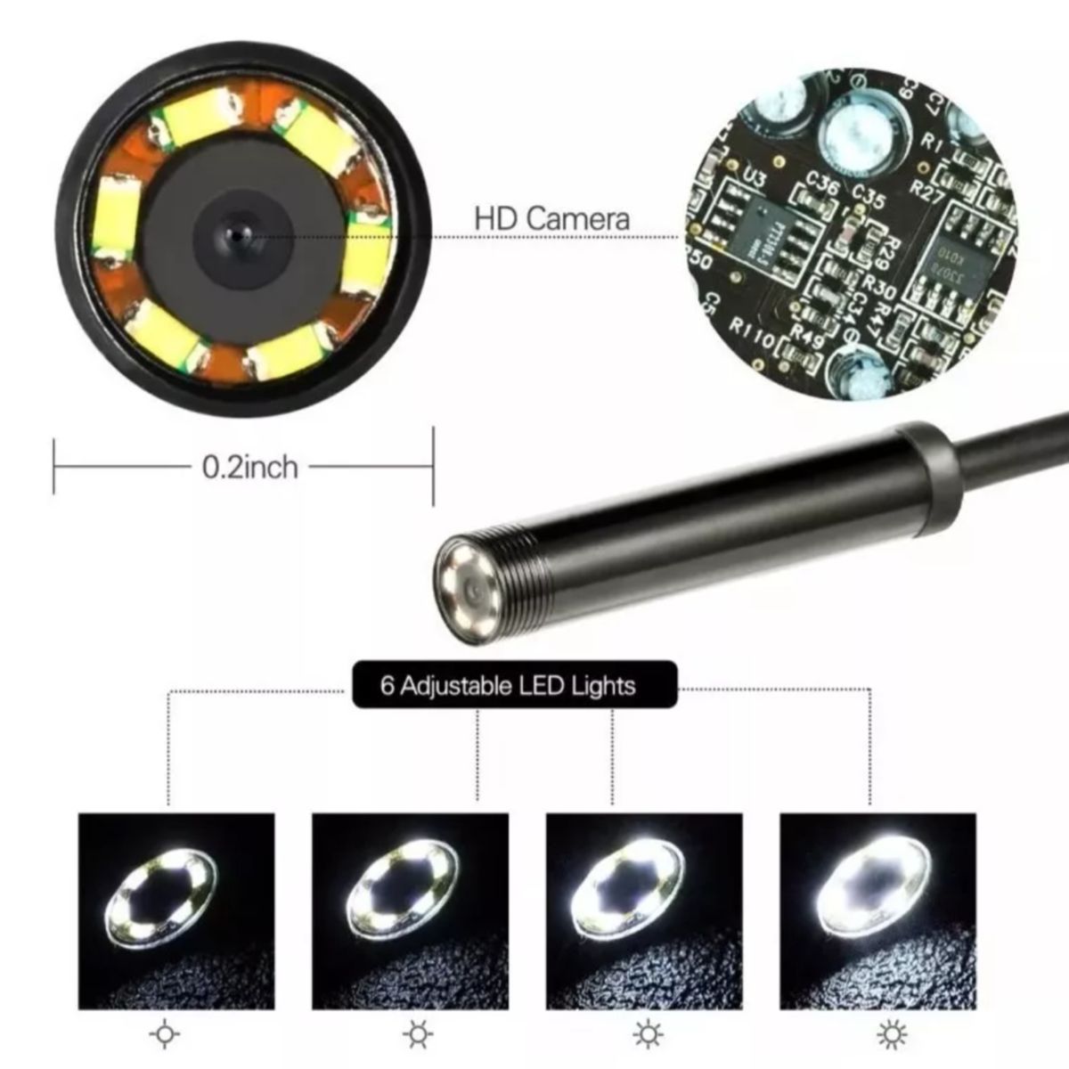 ATURE - Cámara Endoscópica 5 Metros 7mm 6 Leds 5m Android 3 En 1