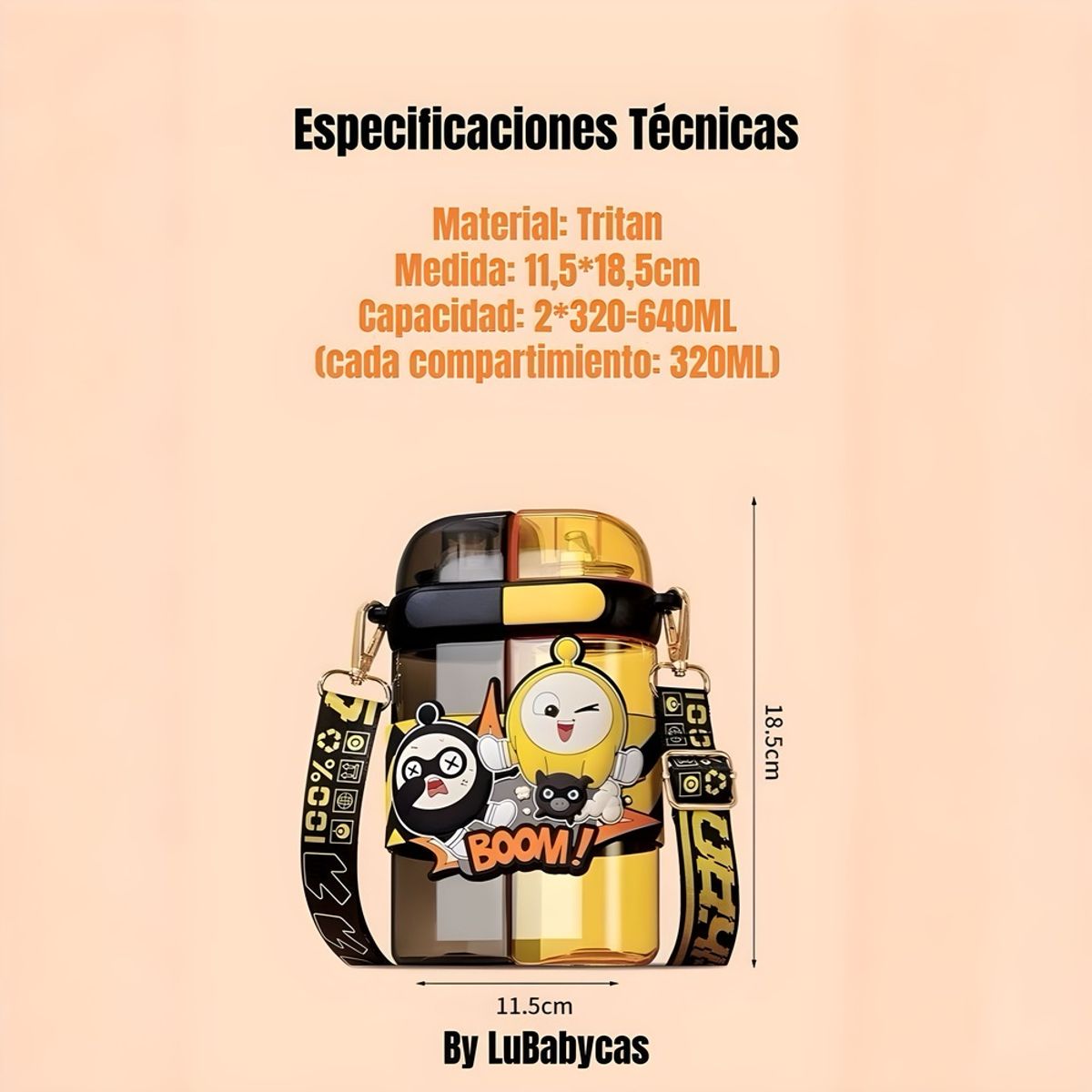 LUBABYCAS - Botella de Agua Doble Niños Infantil 640ML Rosada Lubabycas
