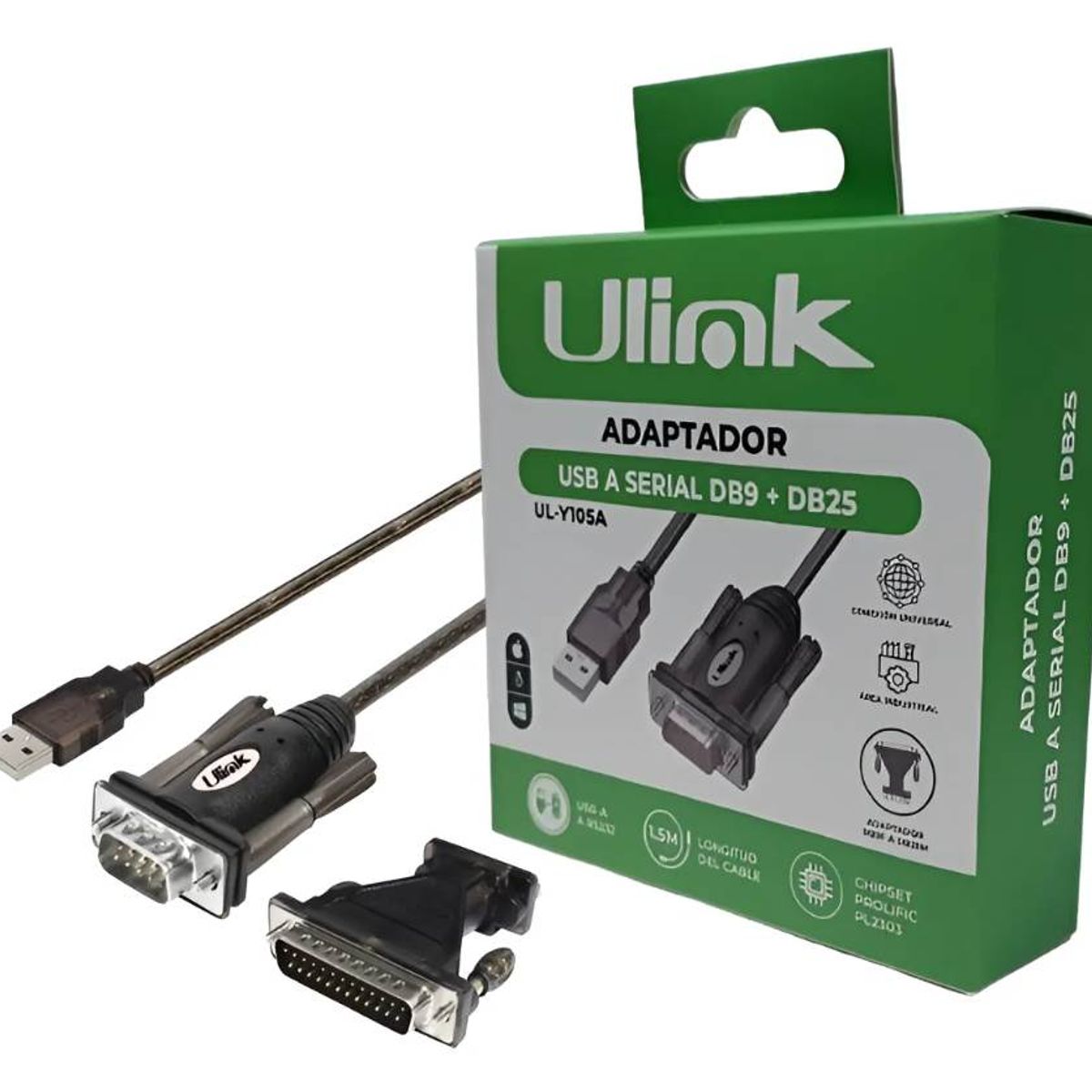 ULINK - Adaptador Cable Usb A Serial Rs232 Db9 Chip Prolific Calidad