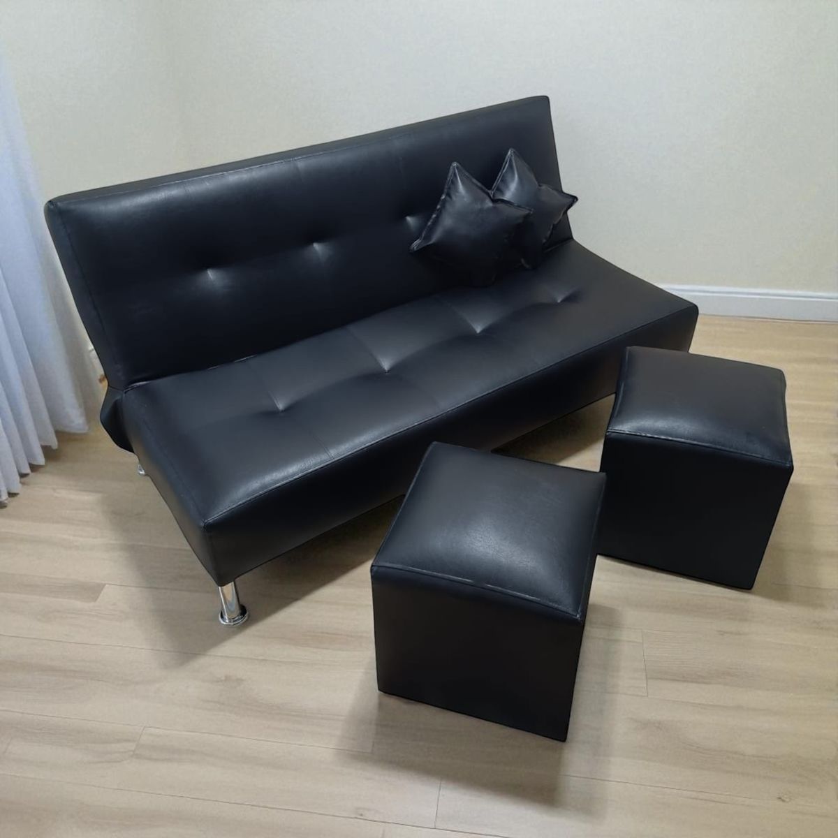 GENERICO - Futón Sally, sofa cama 3 cuerpos, juego de living eco cuero