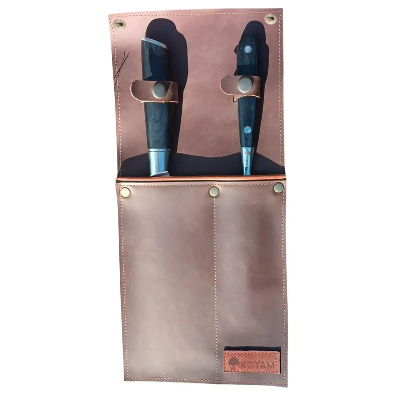 KOYAM - KOYAM - Funda Cuero + Cuchillo Chef + Tenedor. Kit Premium - Marron - Talla única