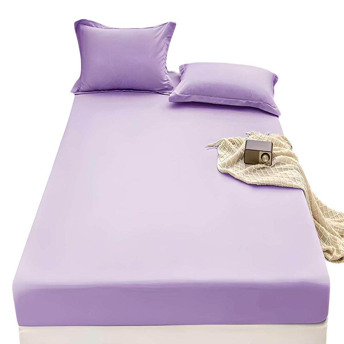 GENERICO - JUEGO DE SABANA PLAZA Y MEDIA 200 HILOS LILA M6