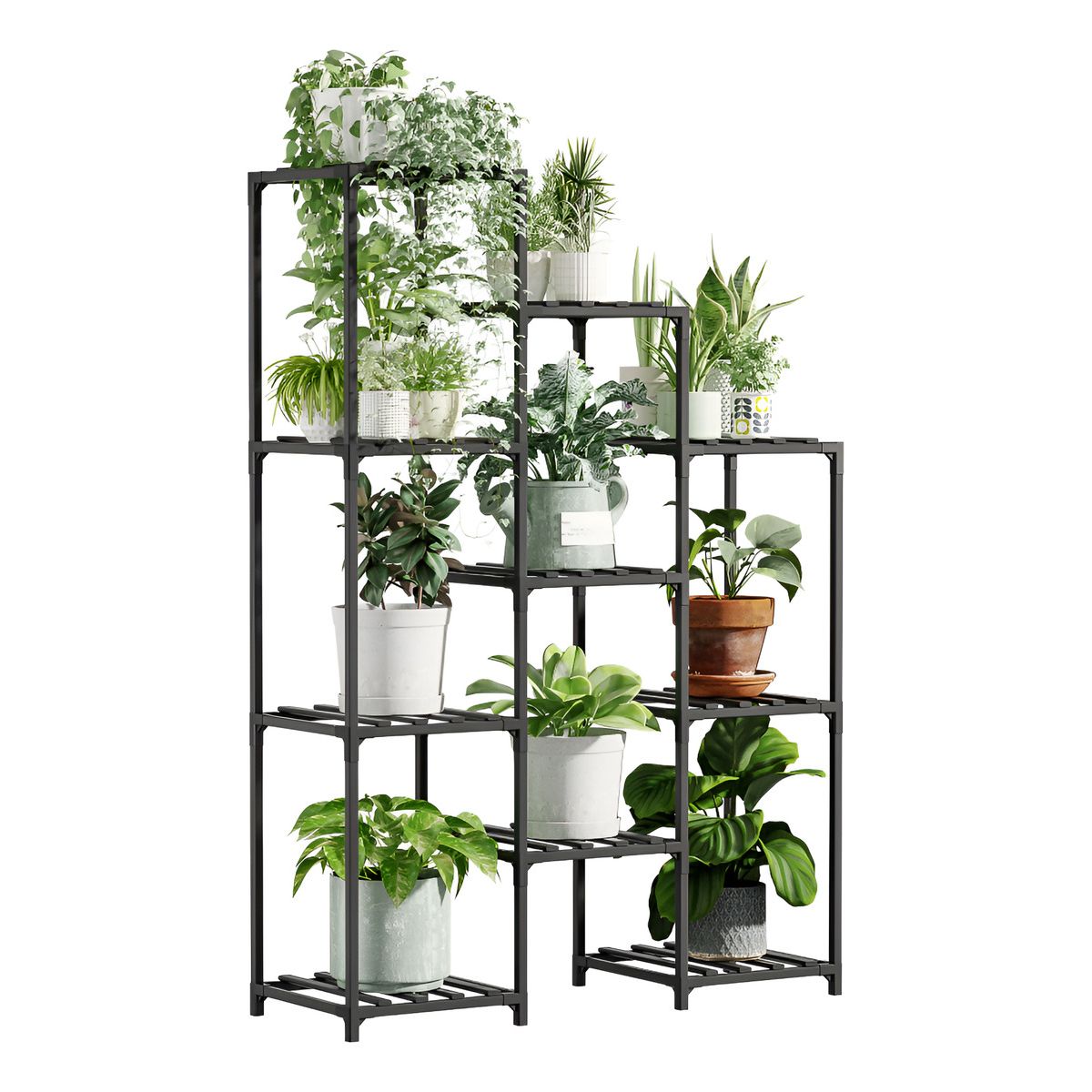 EDWINAYY - Estante Para Planta De Madera 4 Niveles Gran Capacidad Negro