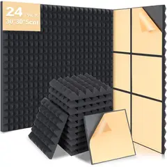 KUANGYE - 24 Paneles De Espuma Acústica Autoadhesiva,30x30x5cm Negro