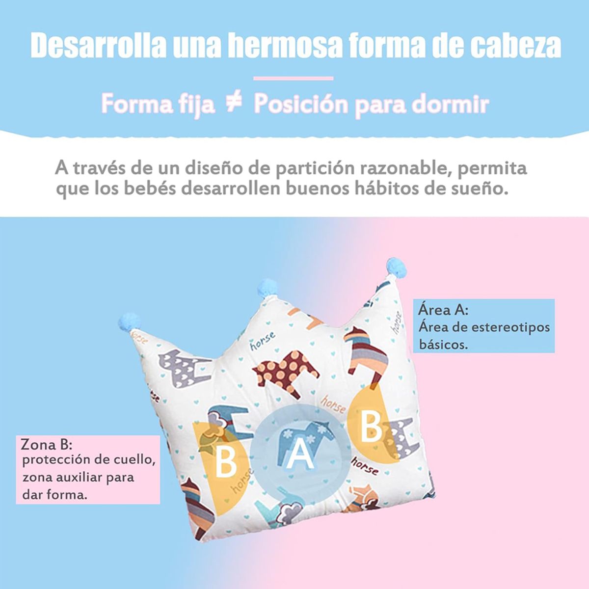 WELDMON - Almohada Bebé - Prevención Plagiocefalia - Poni