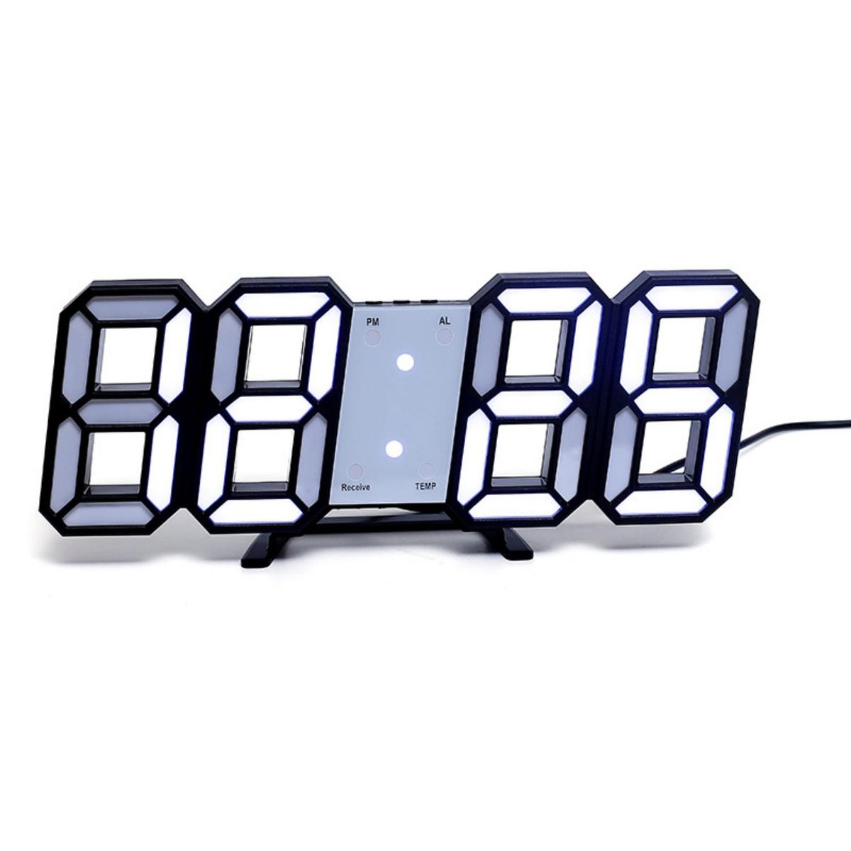 WELDMON - Alarma Digital LED 3D Reloj de Pared Luz Blanca-Blanco Negro