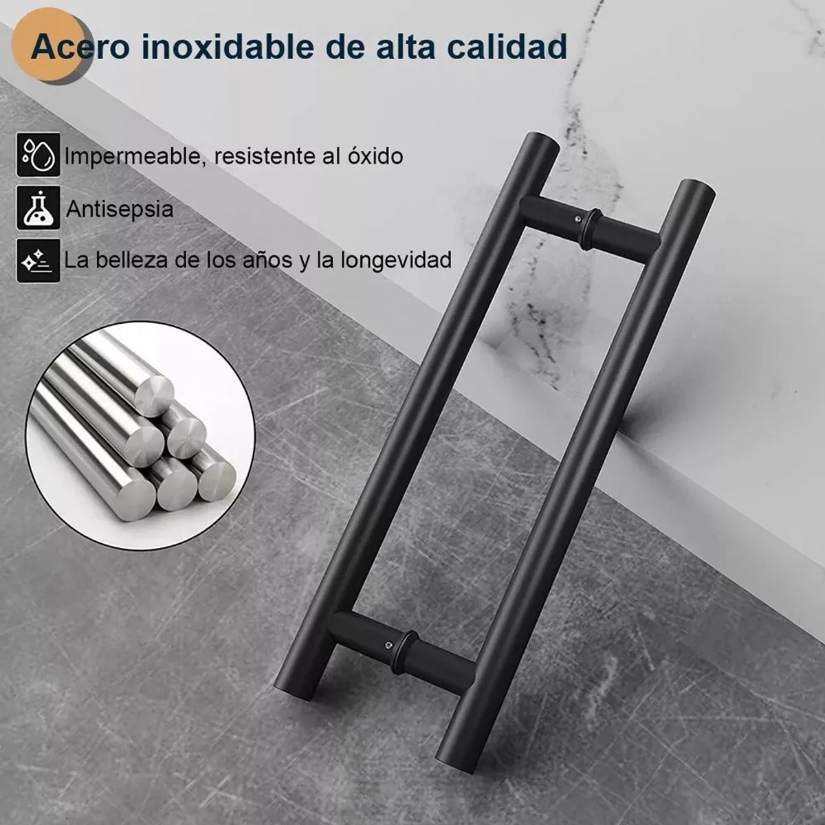 Manillon Doble Acero Inoxidable 60 Cm Para Puerta Madera Negro, marca KUANGYE - Foto 2