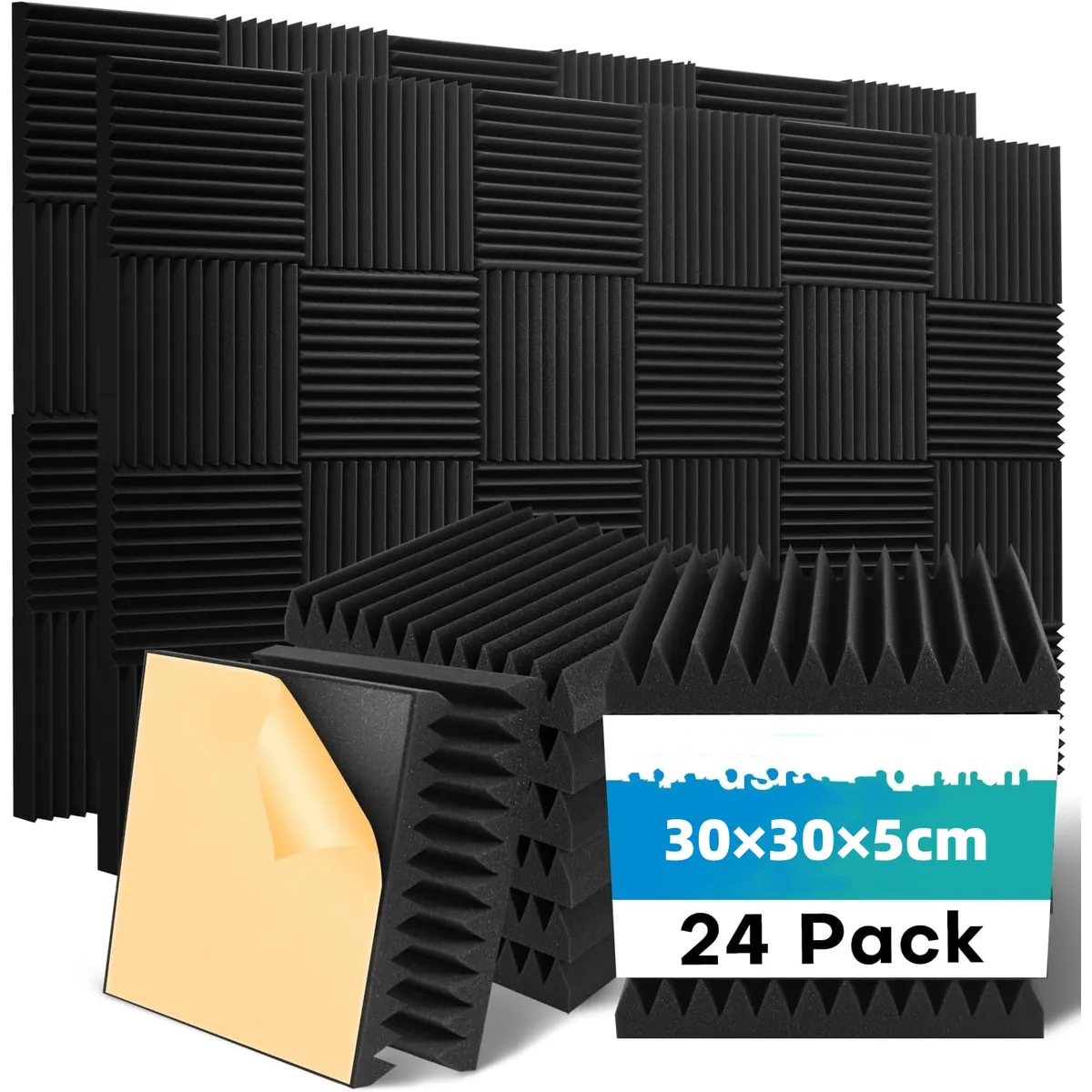 Pack 24 Espuma Alta calidad  Acustica Autoadhesiva Aislante 30×30×5cm, marca KUANGYE - Foto Principal