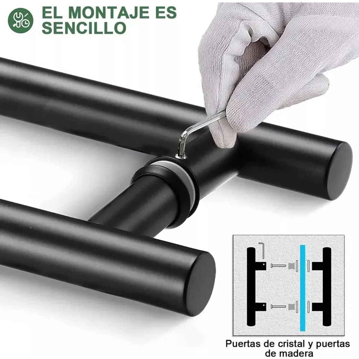 Manillon Doble Acero Inoxidable 60 Cm Para Puerta Madera, marca KUANGYE - Foto 2