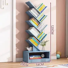 CASTLEN - Estantería de Madera Maciza Con Forma de Arbol Estilo Moderno Azul