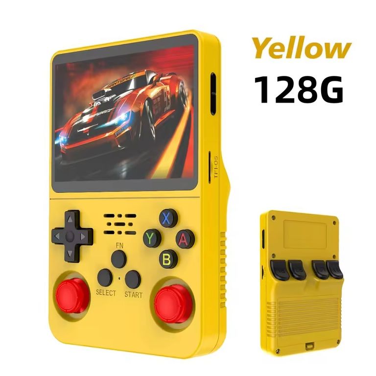 CORRERREY Consola de videojuegos portátil Retro R36S 128G sistema Linux Amarillo