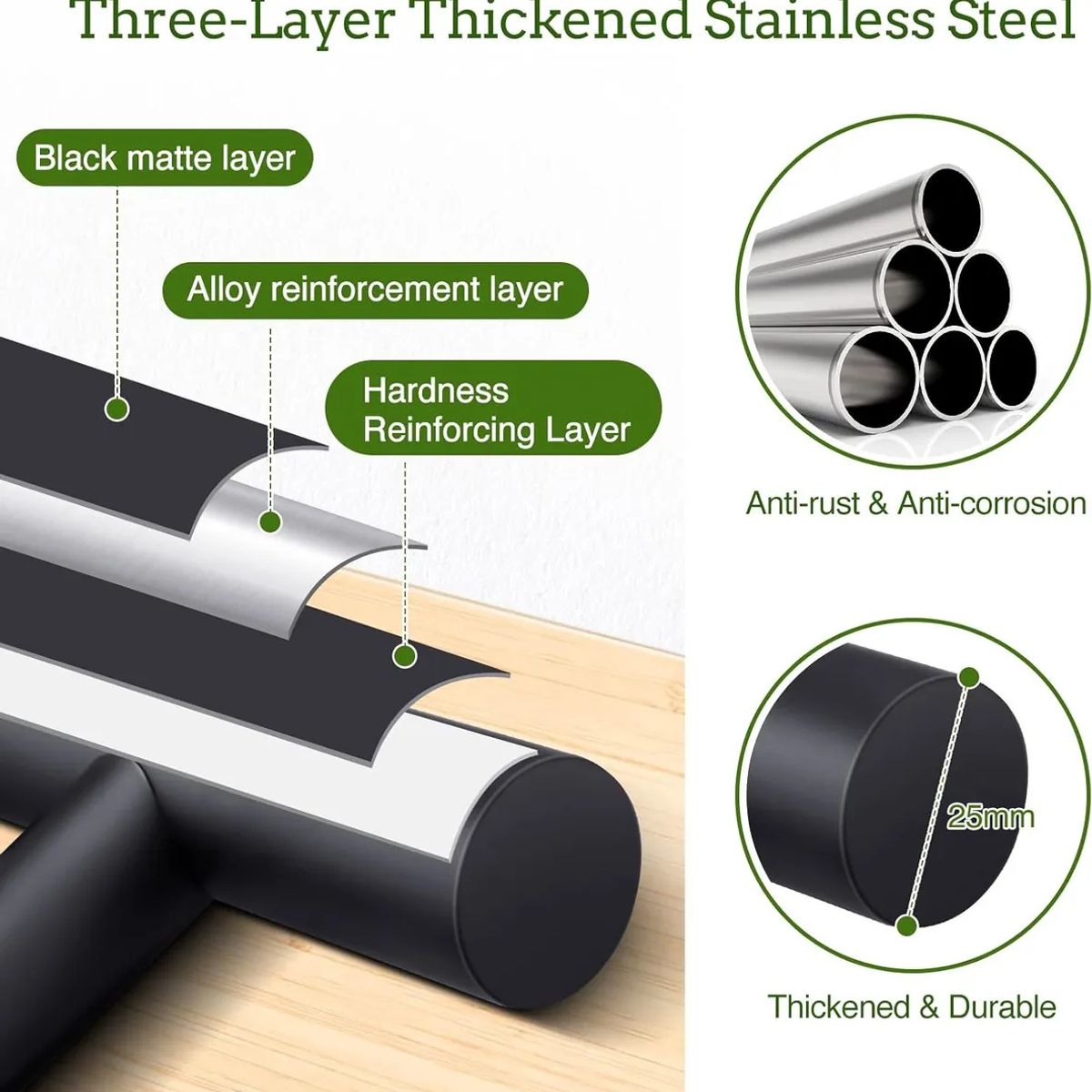 KUANGYE - Manillon Doble H Acero Inoxidable 60 Cm Para Puerta Madera