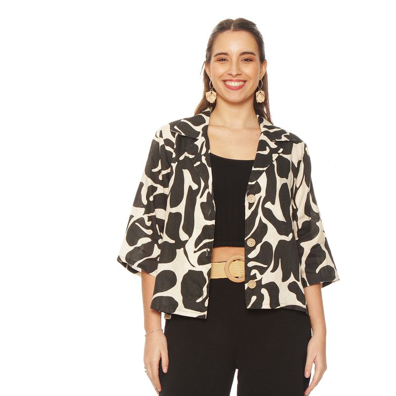 WADOS - CHAQUETA MANGA 3/4 LINO ESTAMPADO ABOTONADA N DELANTERO