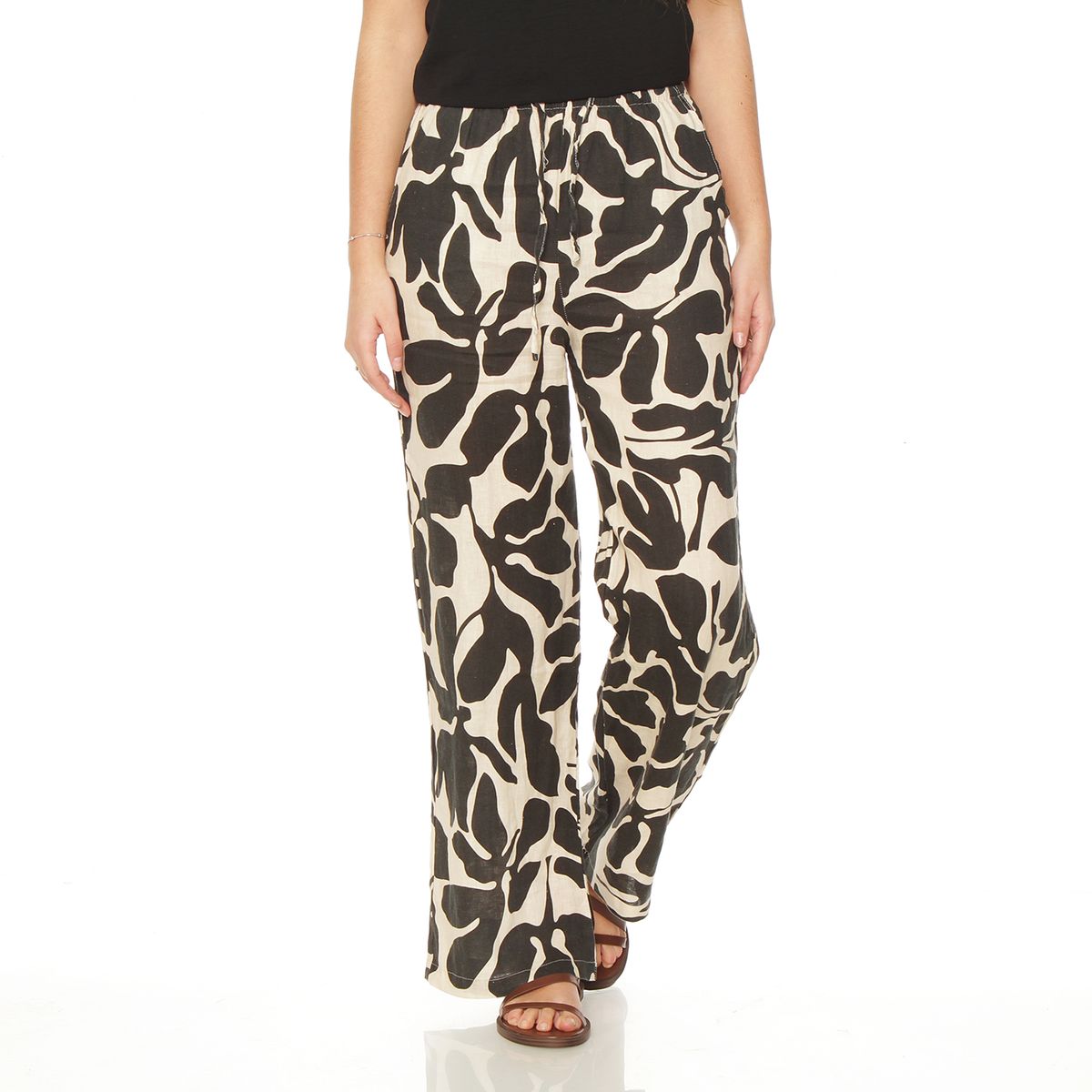 WADOS - PANTALON WIDE LEG LINO ESTAMPADO TIRO ALTO PRETINA BASICA ELASTICADA