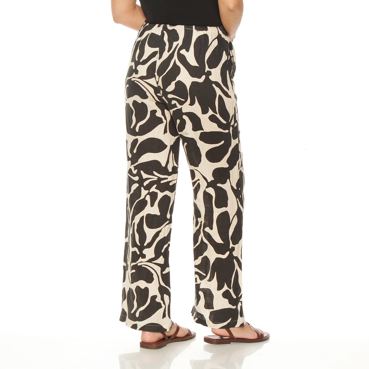 WADOS - PANTALON WIDE LEG LINO ESTAMPADO TIRO ALTO PRETINA BASICA ELASTICADA