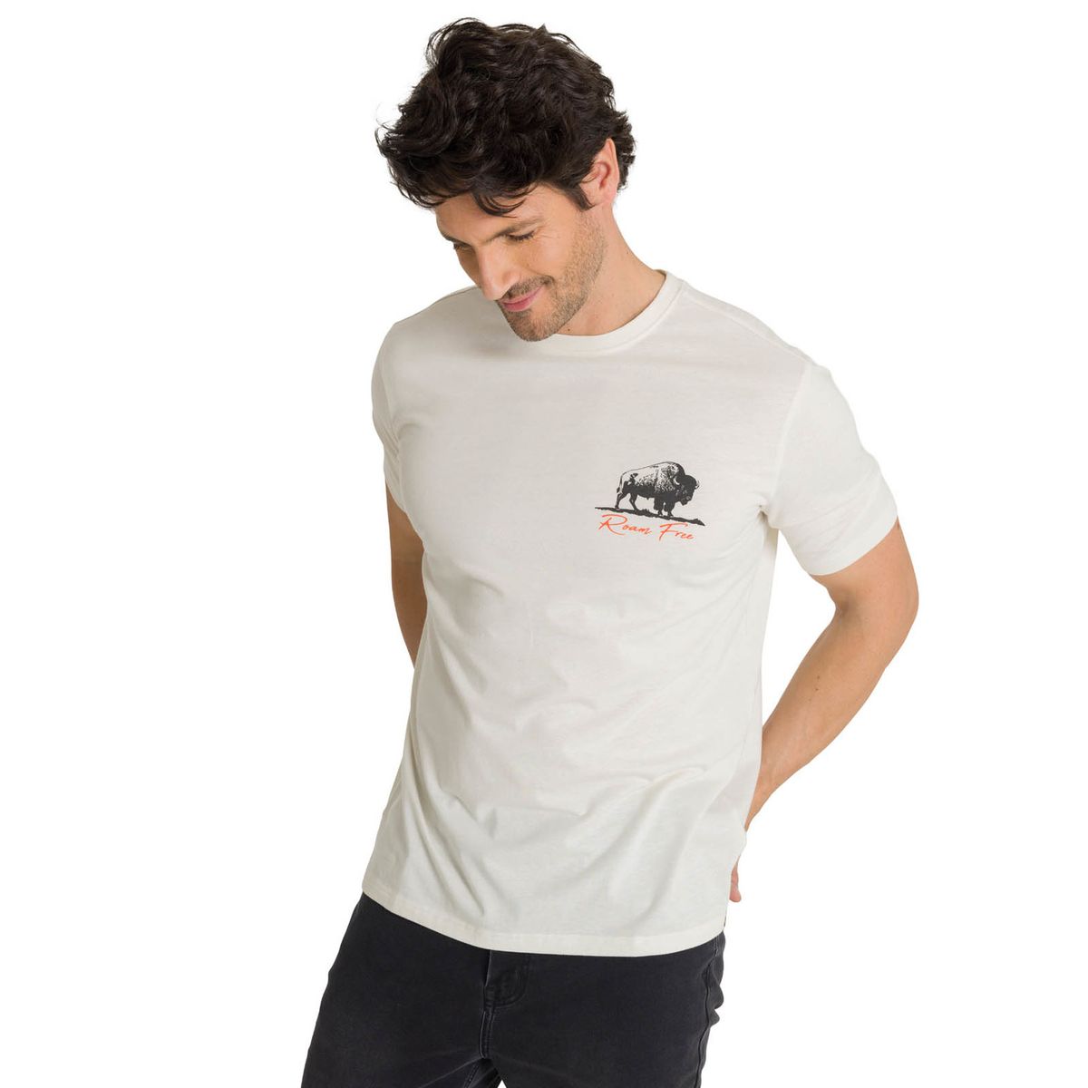 CAT - Polera Manga Corta Hombre Roam Free Bison Blanco CAT