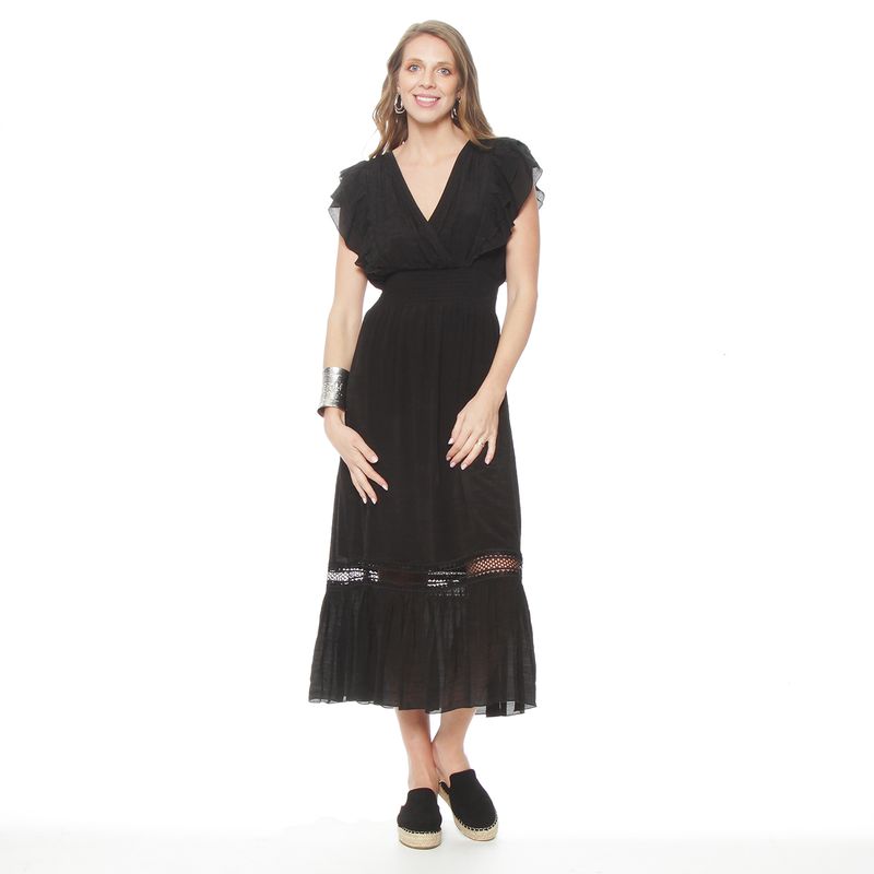 WADOS - VESTIDO MANGA CORTA ESCOTE V ELASTICADO EN CINTURA