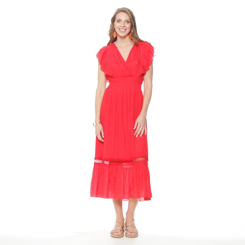 WADOS - VESTIDO MANGA CORTA ESCOTE V ELASTICADO EN CINTURA