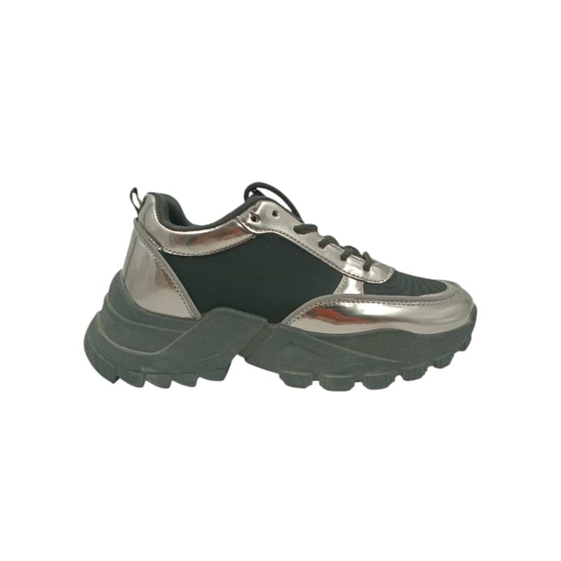 HERIEL - Zapatilla Negra Silver Plataforma Mujer