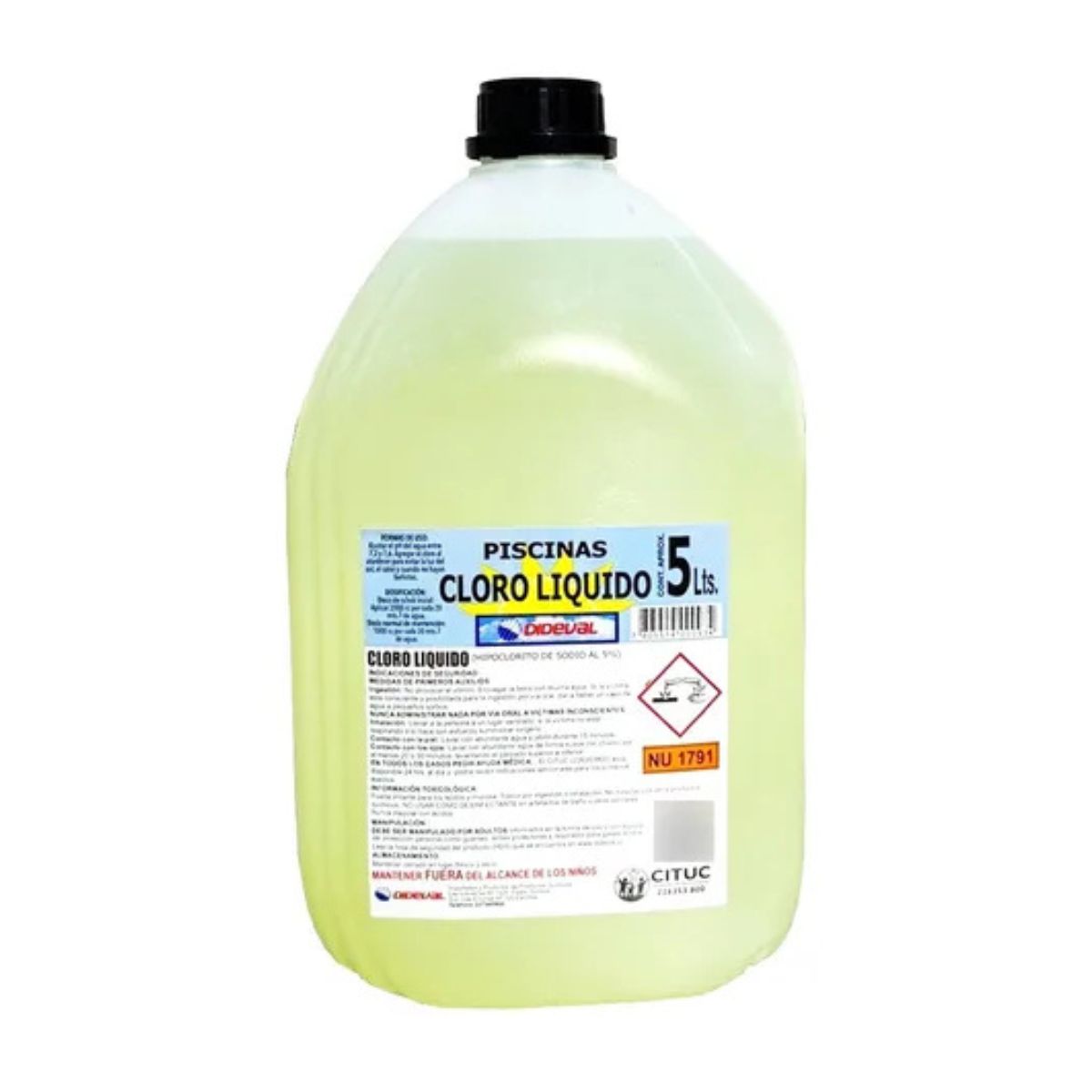DIDEVAL - Cloro Líquido para Piscinas 5 Lts Dideval