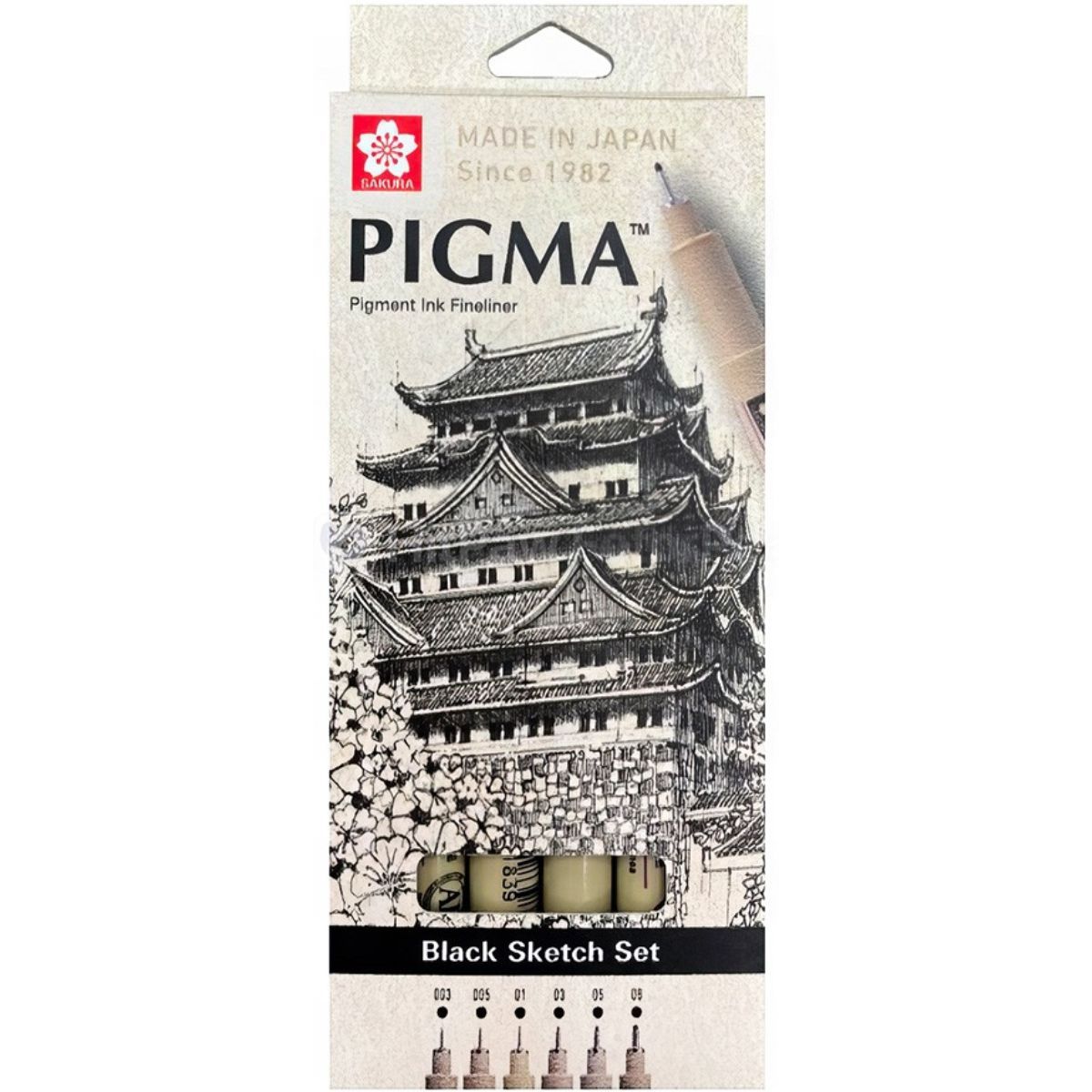 SAKURA - Set 6 Tiralíneas Sakura Pigma Micron Negro Puntas 0.03-0.8mm