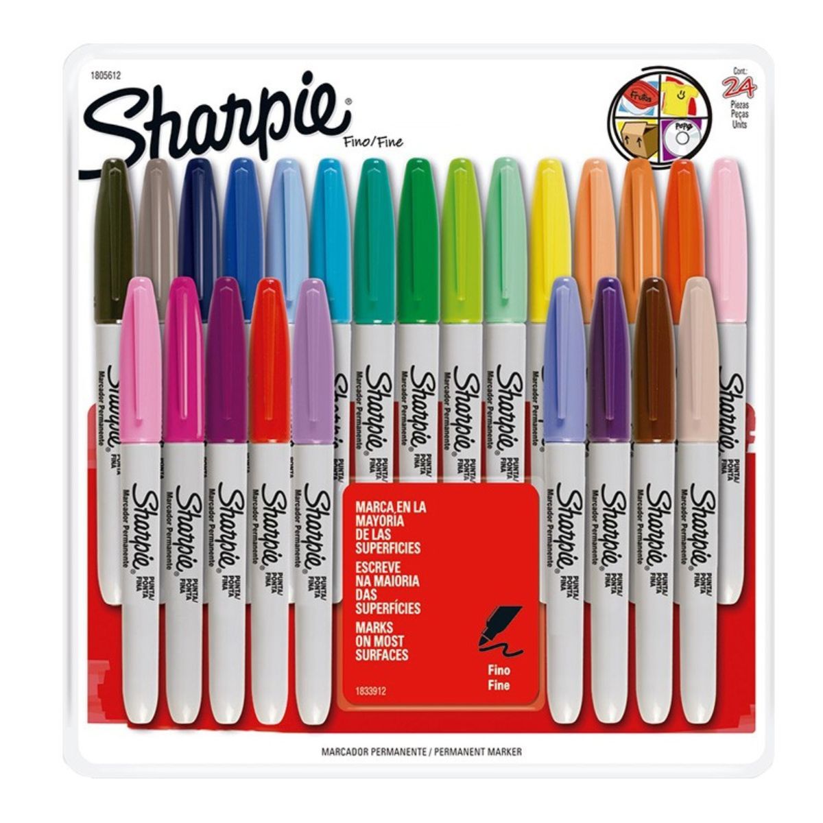 SHARPIE - Set 24 Marcadores Permanentes Sharpie Punta Fina Colores