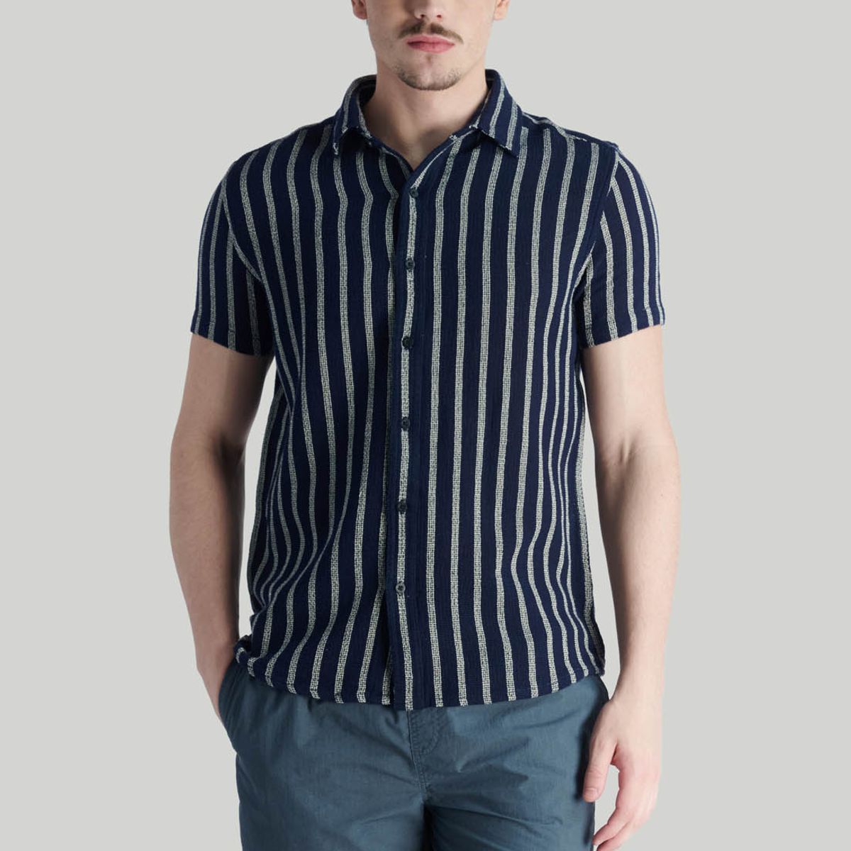 NIMTU - Camisa Stripe Casual Azul Nimtu