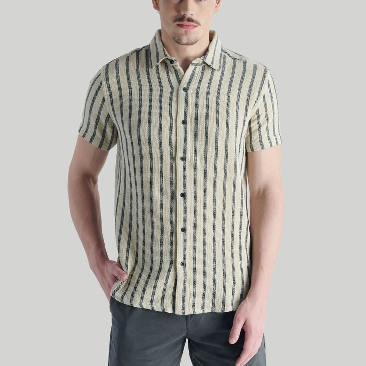 NIMTU - Camisa Stripe Casual Beige Nimtu