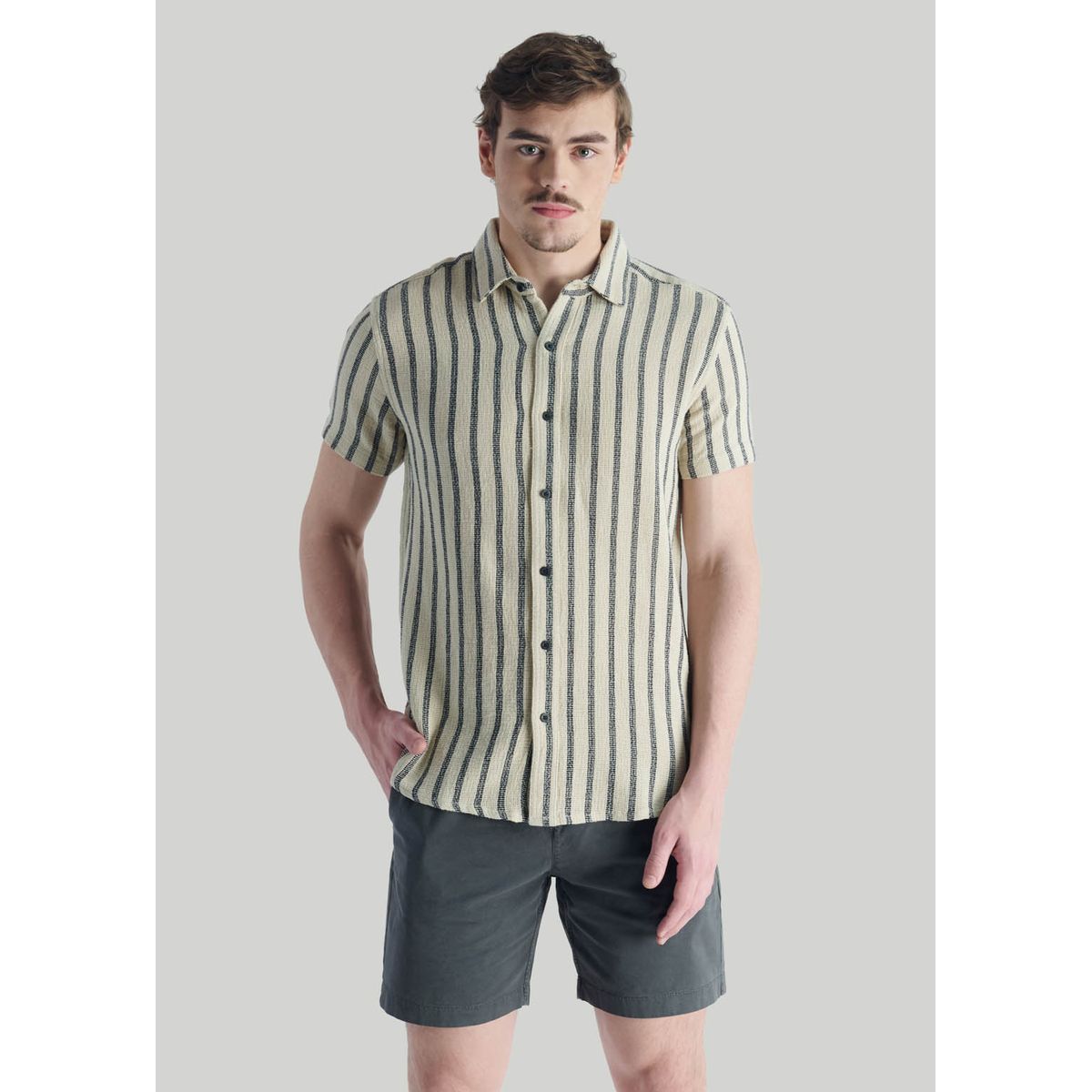 NIMTU - Camisa Stripe Casual Beige Nimtu