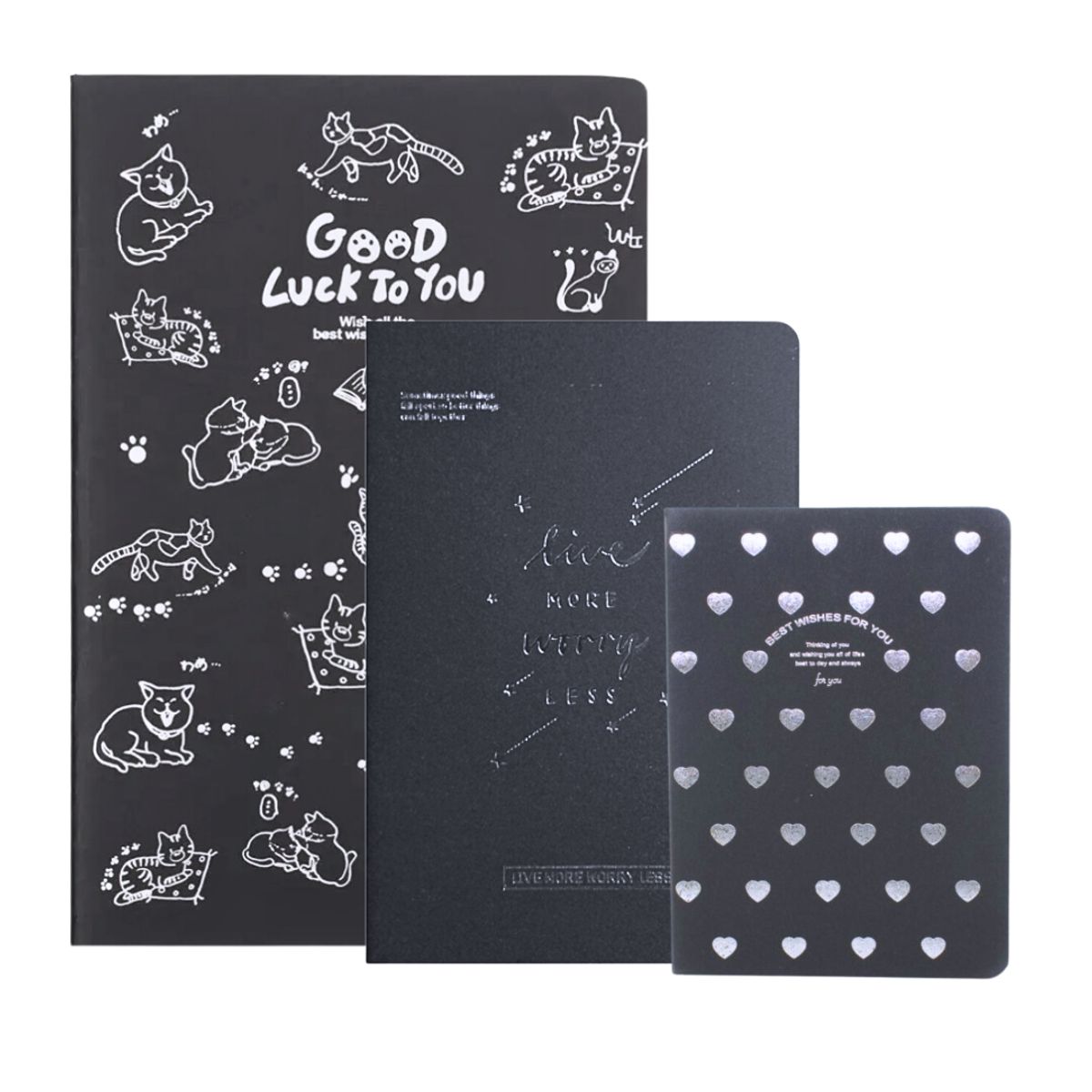 GENERICO - Cuadernos Hojas Negras Grande, Mediano Y Chico Set 3 Unid