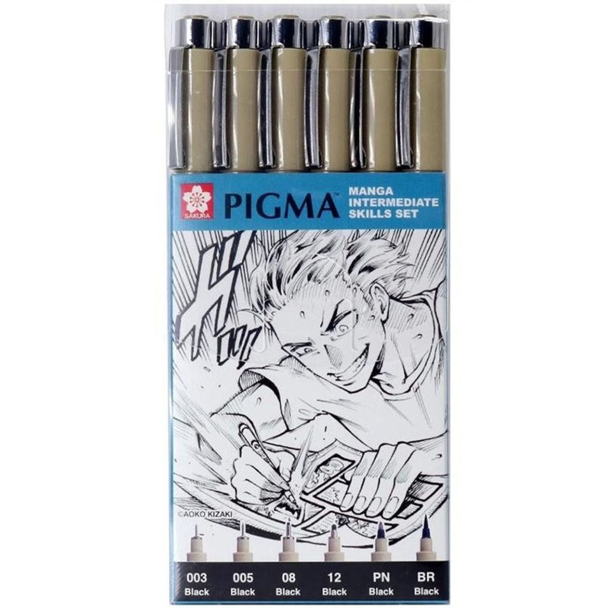SAKURA - Set 6 Tiralíneas y Marcador Sakura Pigma Manga Intermedio
