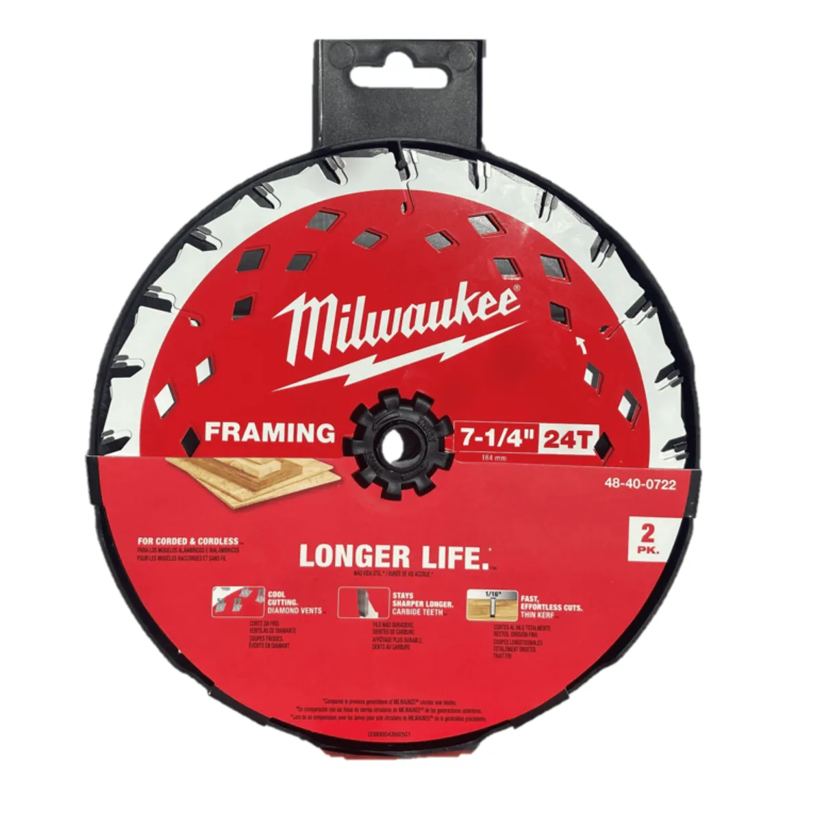 MILWAUKEE - Pack 2 Discos Sierra Circular 7-1/4 24 Milwaukee 48-40-0722