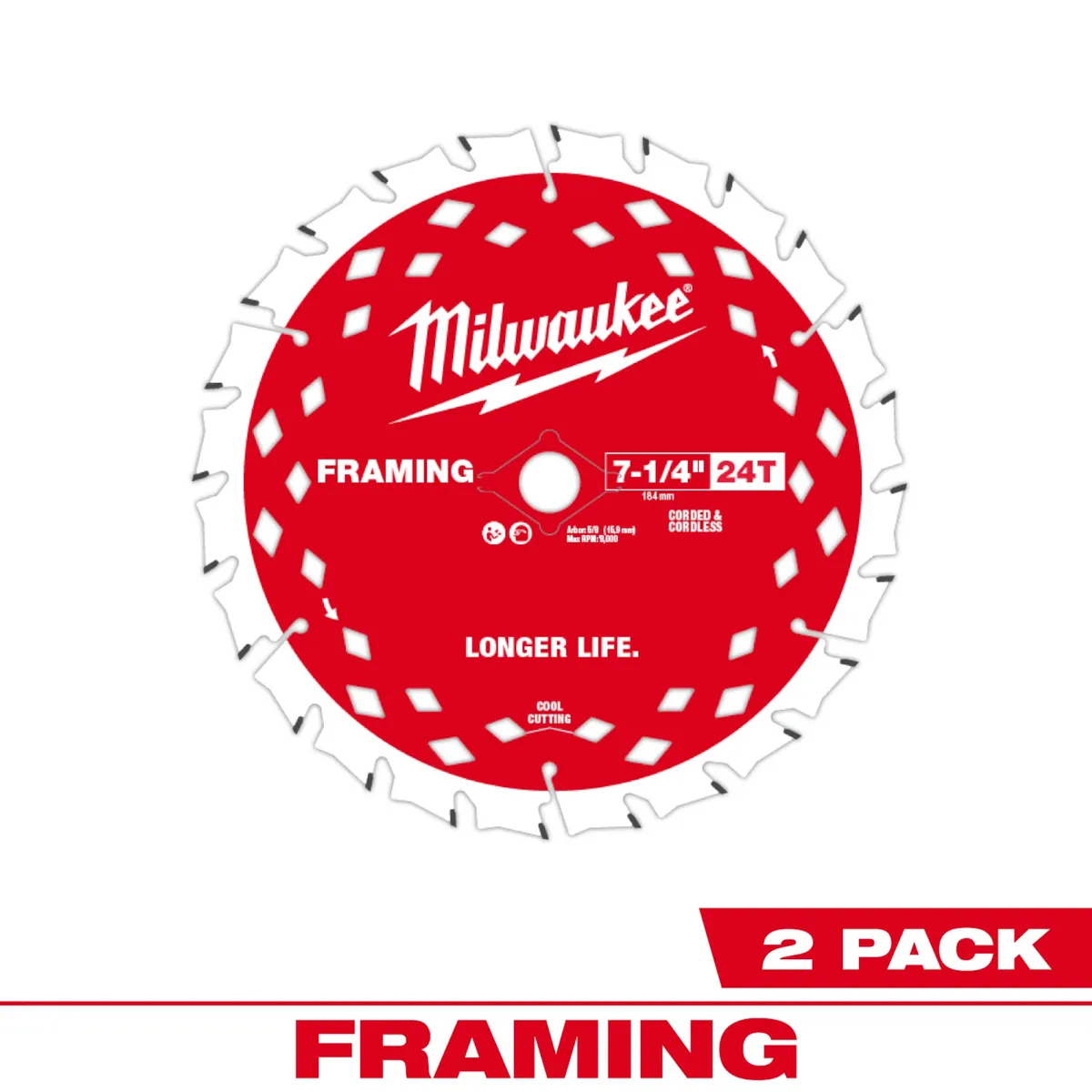 MILWAUKEE - Pack 2 Discos Sierra Circular 7-1/4 24 Milwaukee 48-40-0722