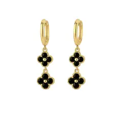 GENERICO - Aros Trébol Doble Mini Clovers Negro Gold